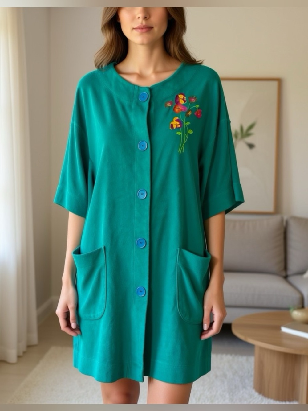 VINTAGE CYPRESS EMBROIDERED FLORAL NIGHTGOWN, LARGE